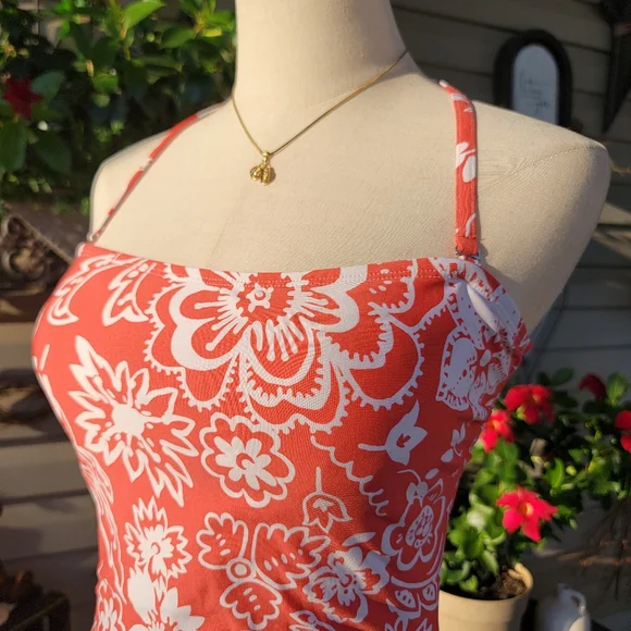 BEACH HOUSE ♡ Gorgeous Coral 'n White Strap(Less) Tie Back Adj Swimsuit 12